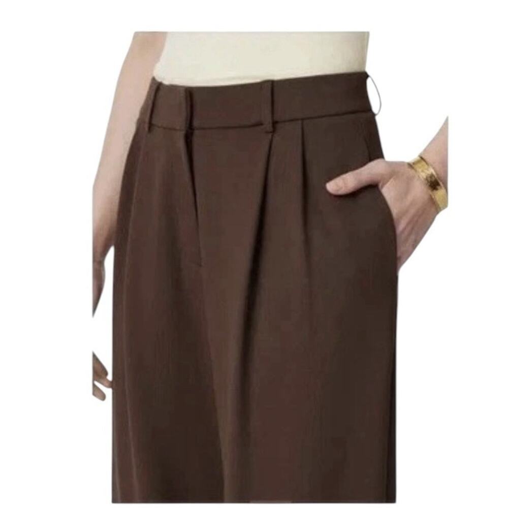 OGL Rich Hickory Brown Pleated Front Wide Leg Tailored Trousers Pants NWT - Picture 14 of 15